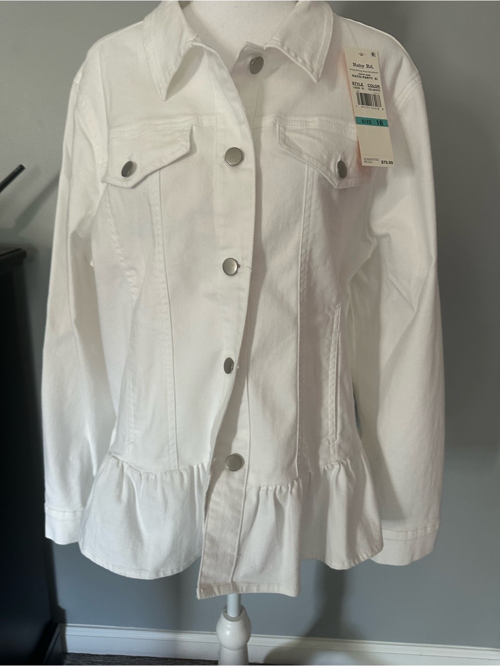 Ruby Rd. White Ruffled-Hem Jean Jacket - Picture 4 of 6
